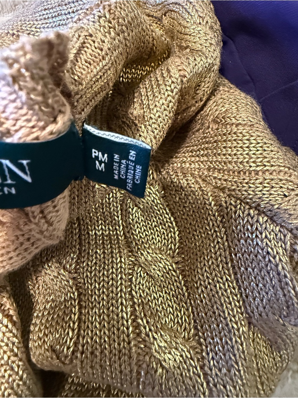 Ralph Lauren Metallic Cable-Knit Crewneck Sweater - Gold - Picture 5 of 6